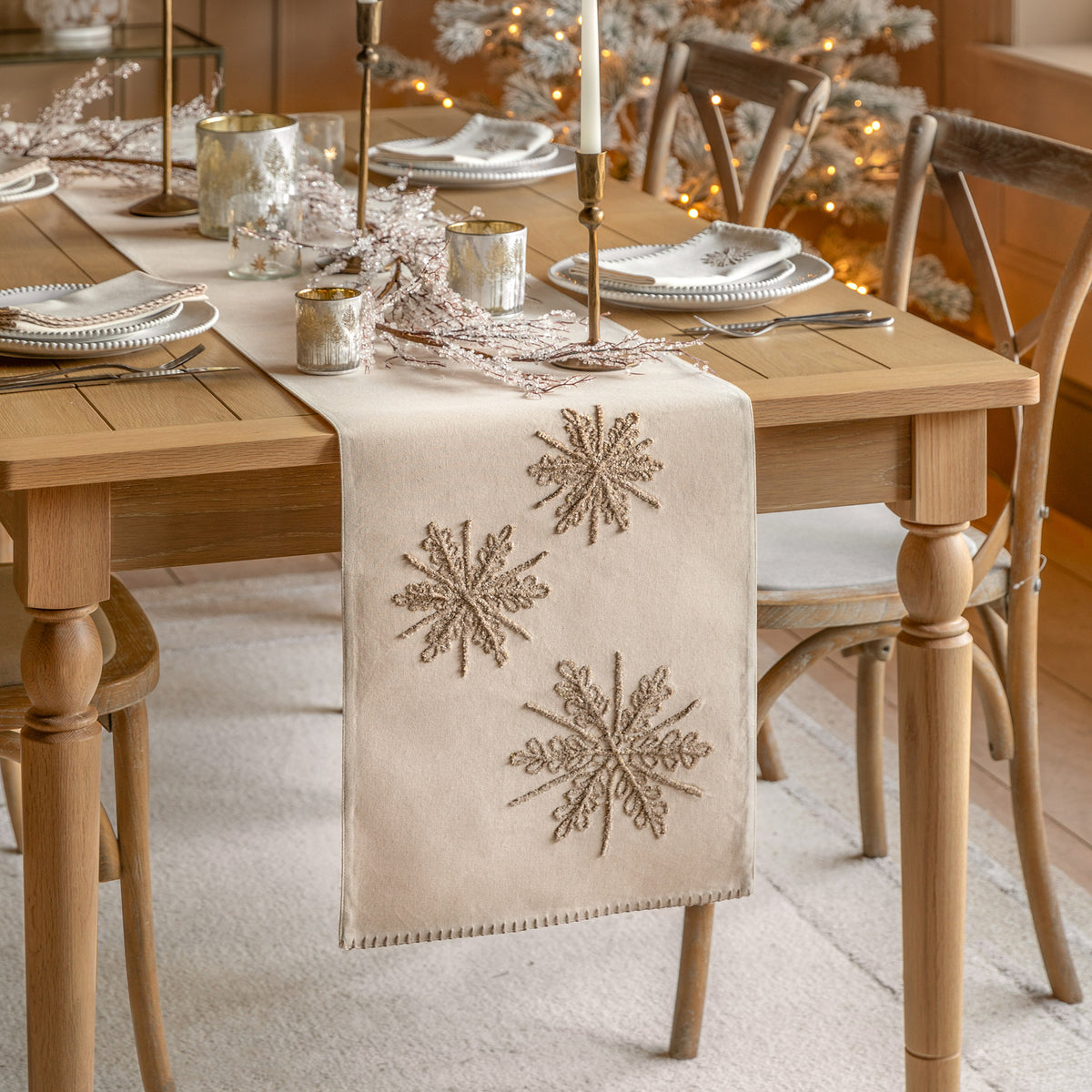 Gold Snowflake Cotton Table Runner