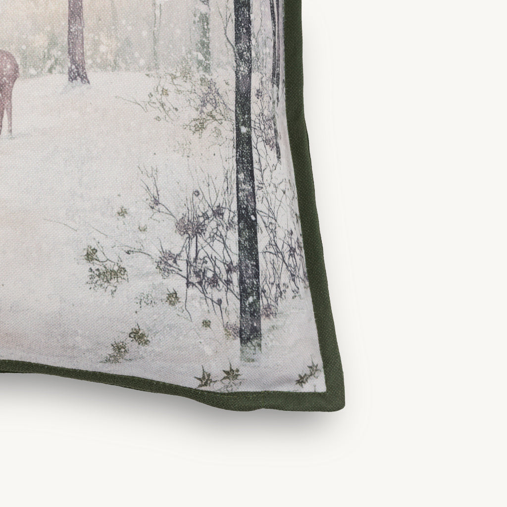 Cotton & Velvet Stag Scene Cushion