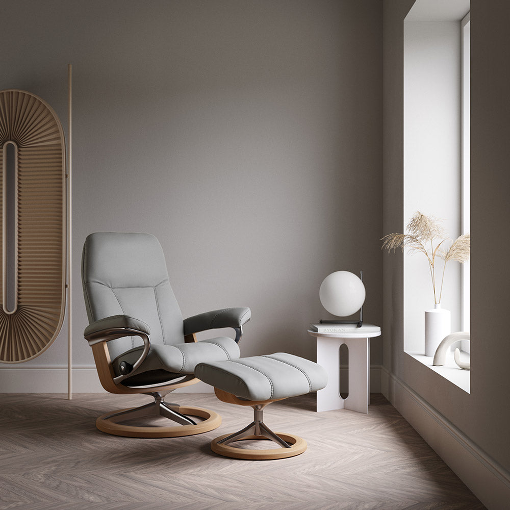 Stressless® Consul Medium Signature Chair and Stall in Batick-Dove-Leather