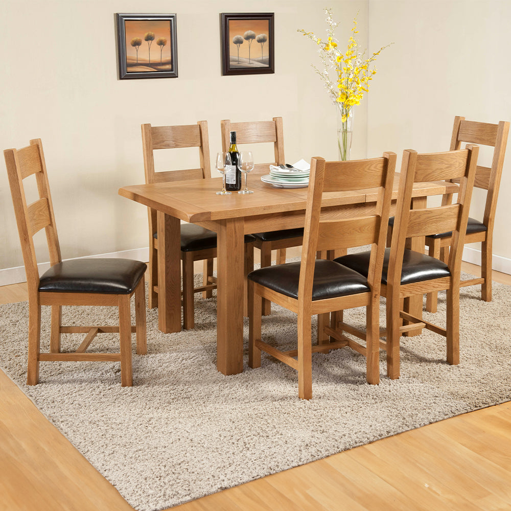 Solid wood extending dining table in natural oak finish