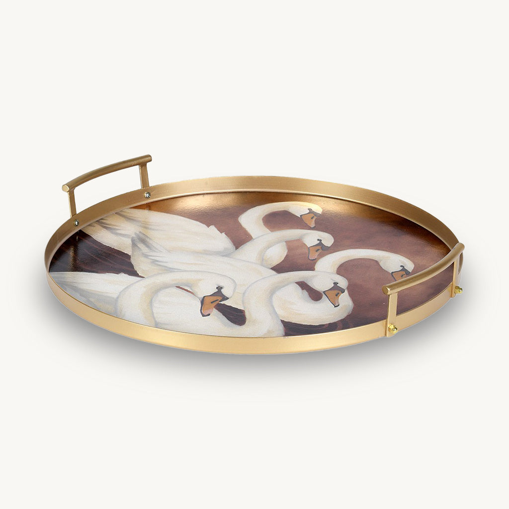 Metal Decorative Swan Tray with Handles