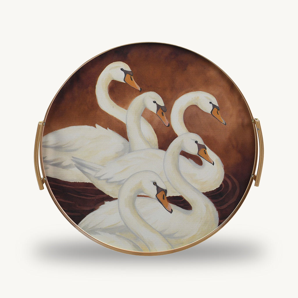 Metal Decorative Swan Tray with Handles