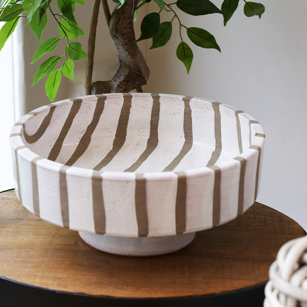 White Stripe Terracotta Bowl