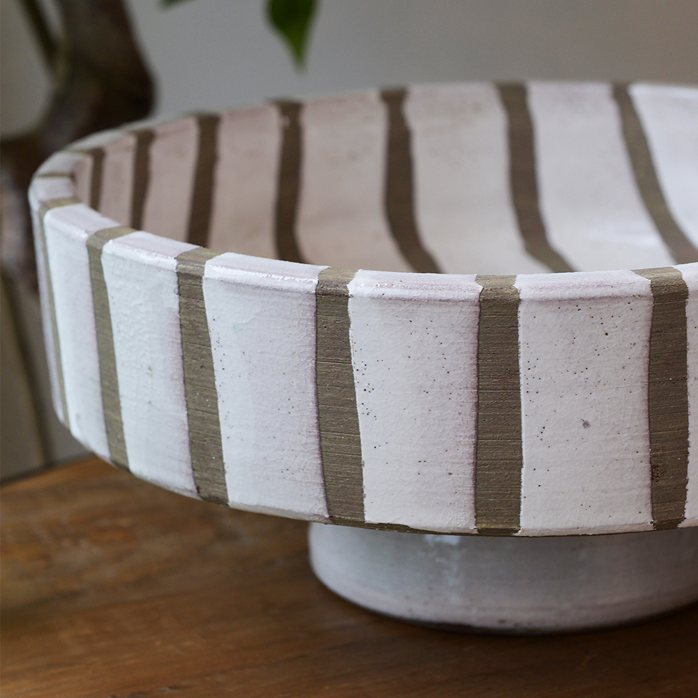 White Stripe Terracotta Bowl