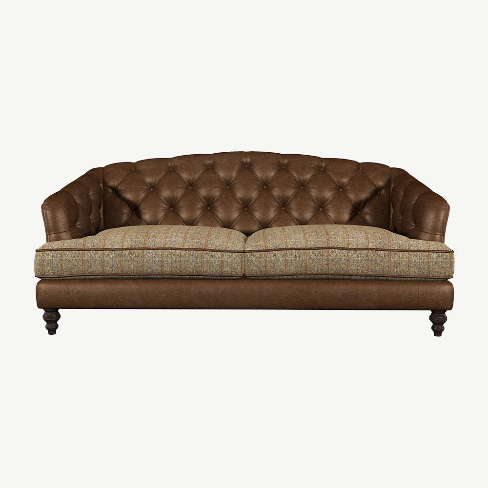 Tetrad Harris Tweed Dalmore Midi Sofa in Galveston-Bark-Leather-and-Bracken-Herringbone