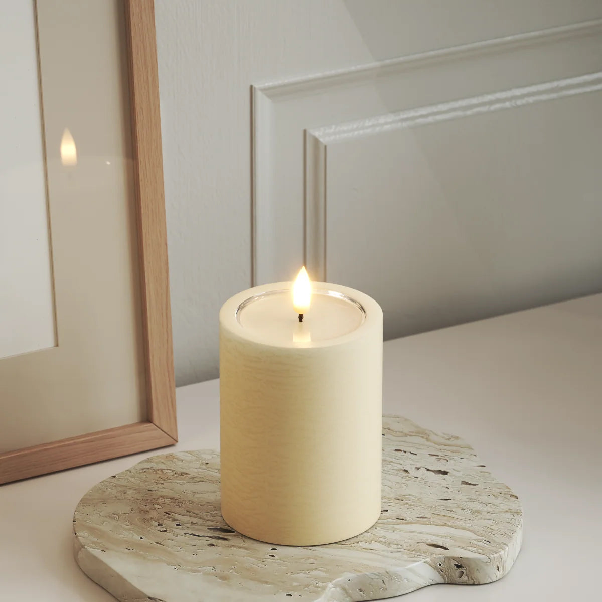 Unique LED Cream Pillar Candle