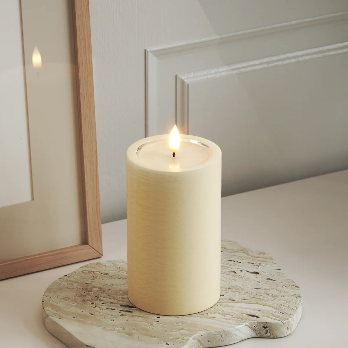 Unique LED Cream Pillar Candle