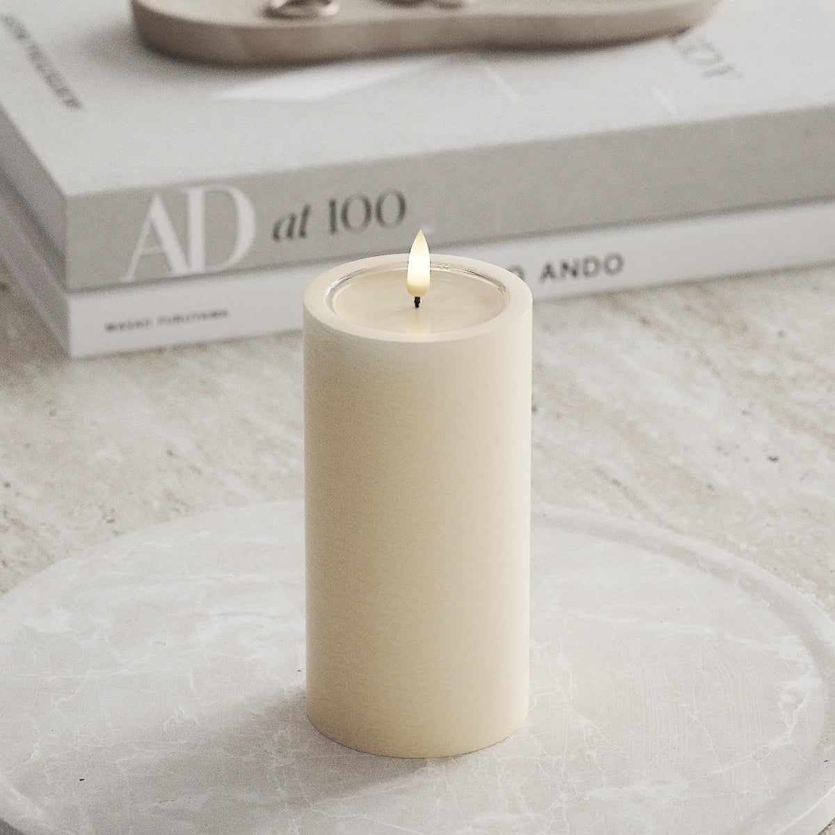 Unique LED Cream Pillar Candle