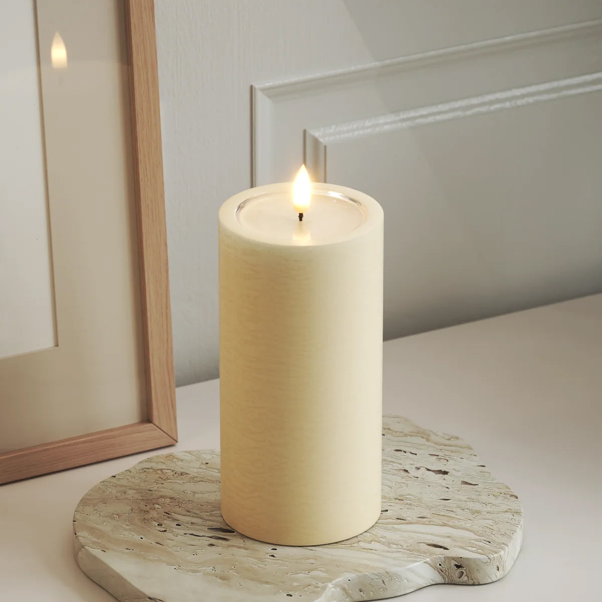 Unique LED Cream Pillar Candle