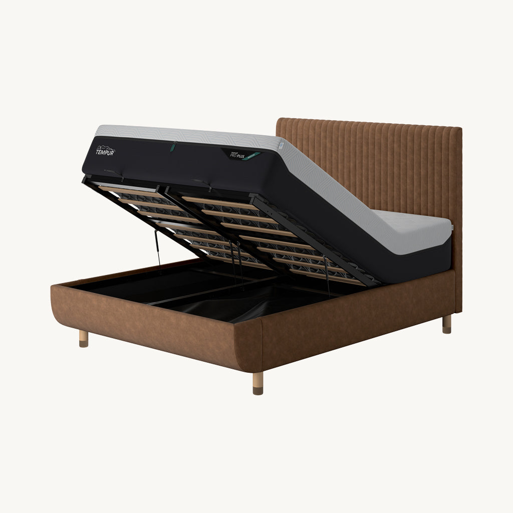 TEMPUR® Arc Ottoman Bed with Vertical Headboard in Light Brown