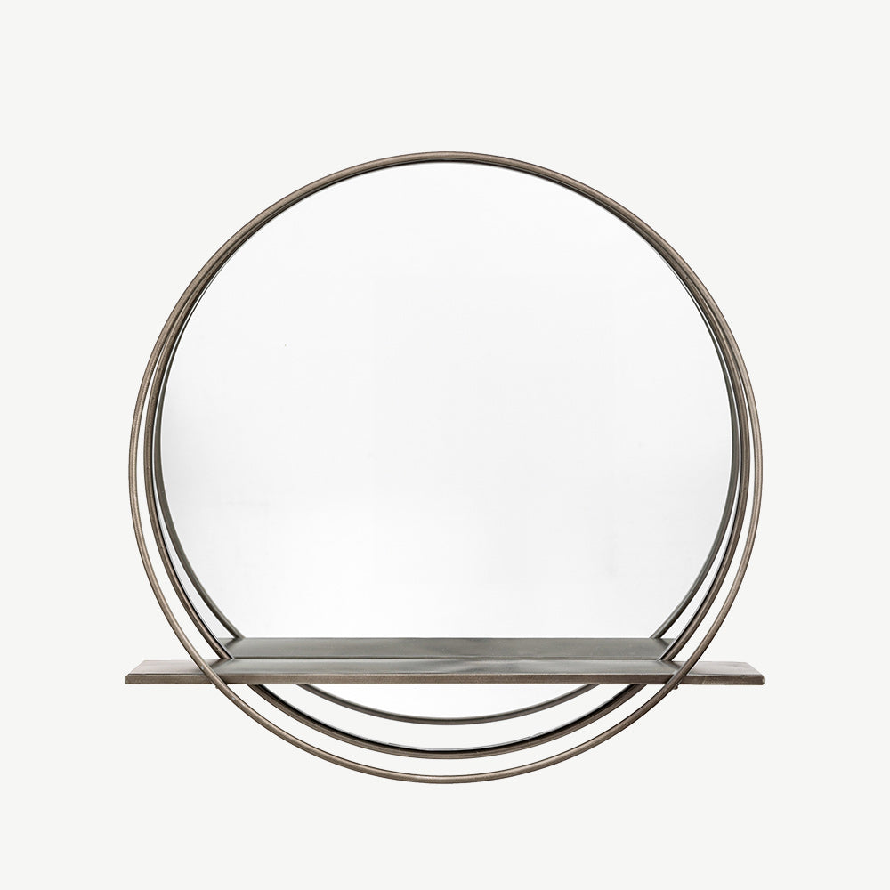 Industrial style double ring mirror with inbuilt shelf