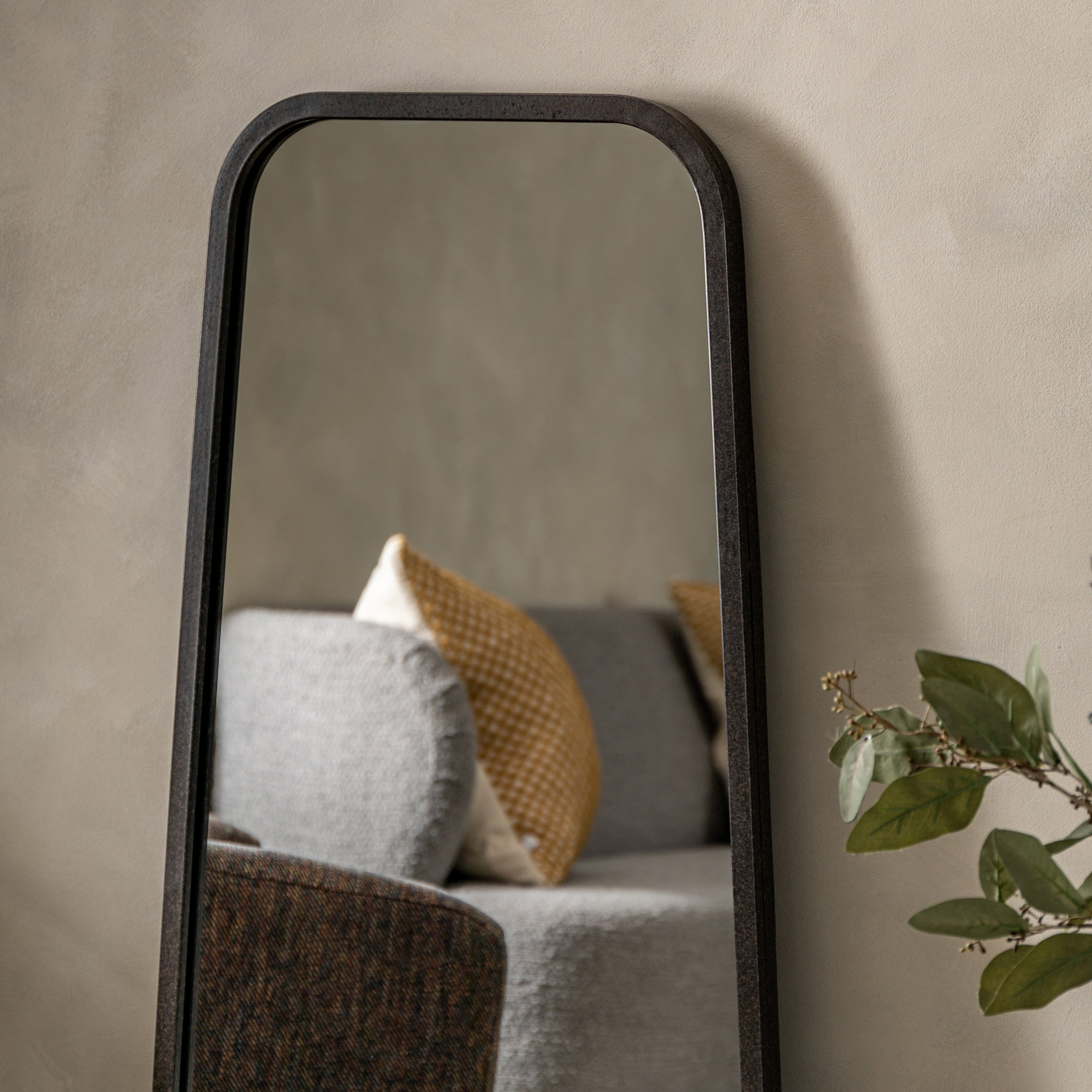 Oval Crescent Leaner Mirror in Black