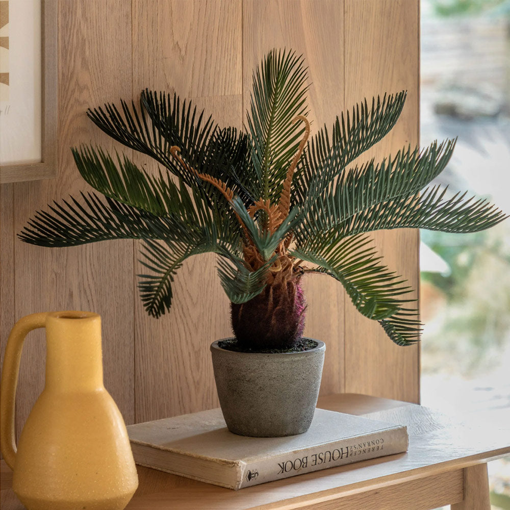 Artificial Wide Palm in Concrete Pot