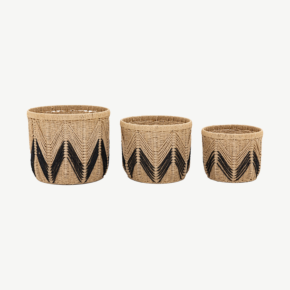 Set of 3 Baskets Natural & Black