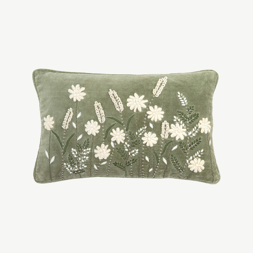 Embroidered Velvet Floral Cushion