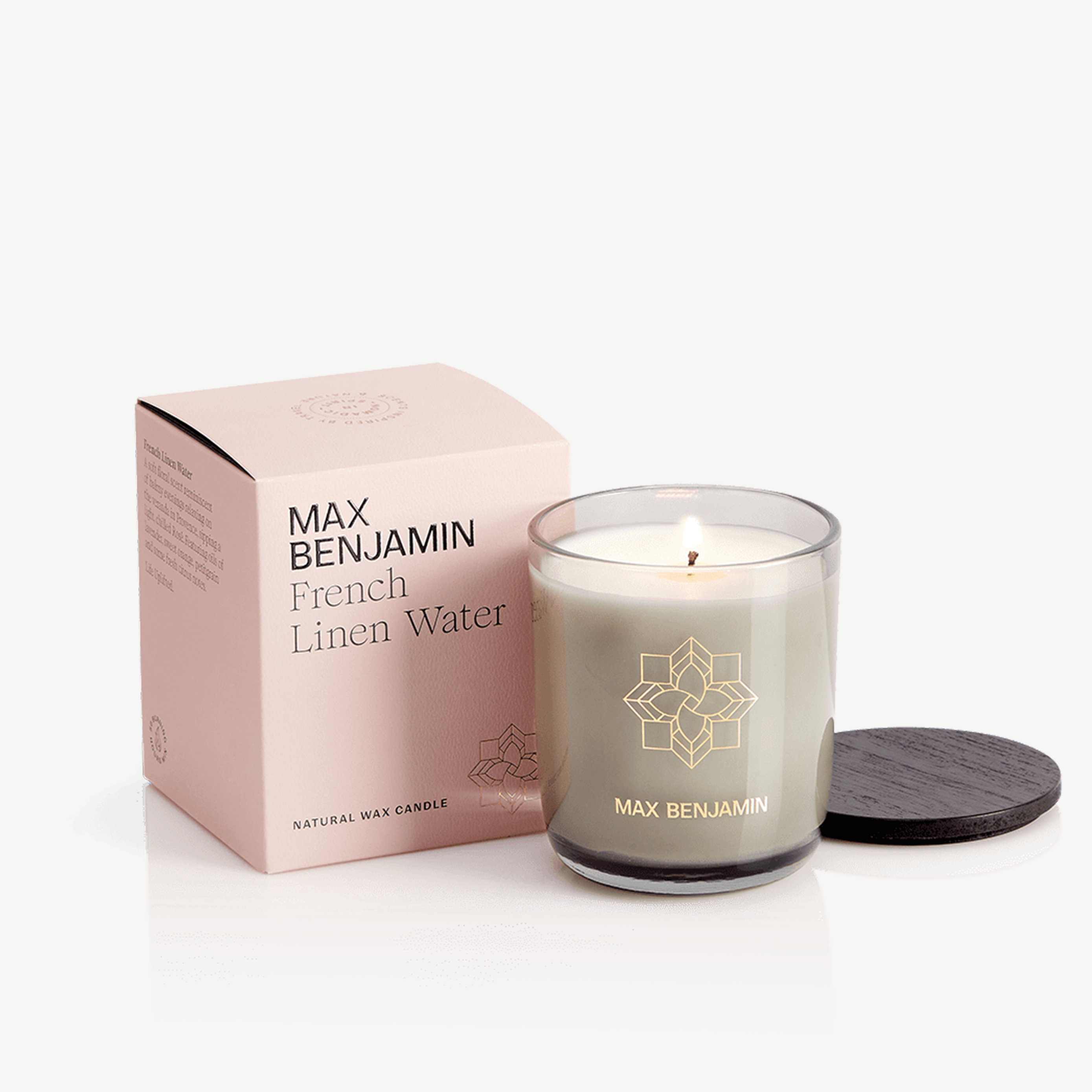 French linen candle in smoke glass candleholder