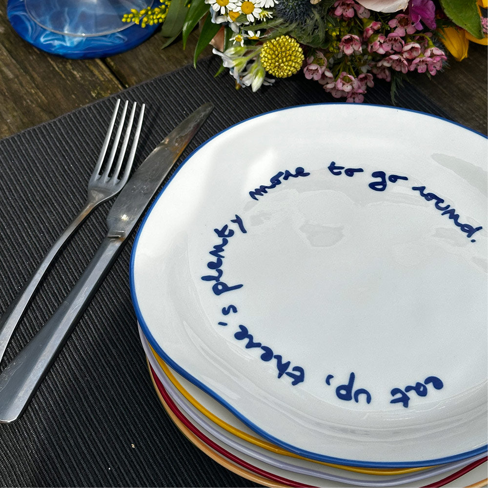 "Eat up theres plenty more to go around" Blue Decorative Plate