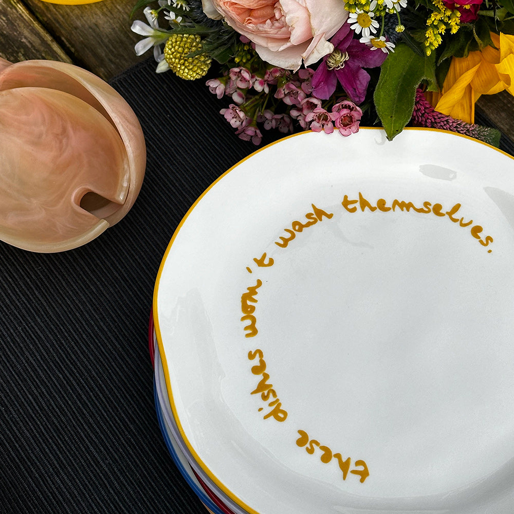 "These dishes wont wash themselves" Yellow Decorative Plate
