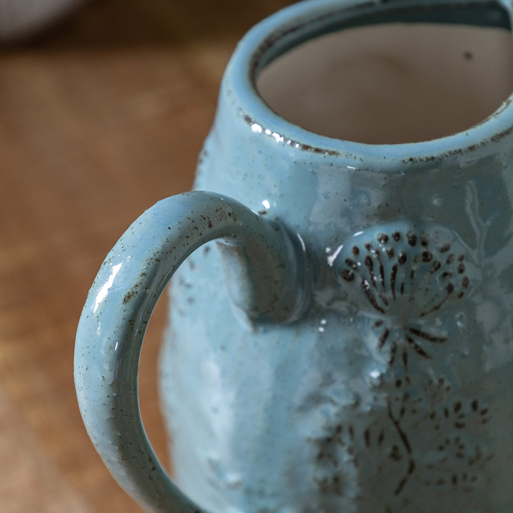 Meadow Embossed Ceramic Jug in Duck Egg