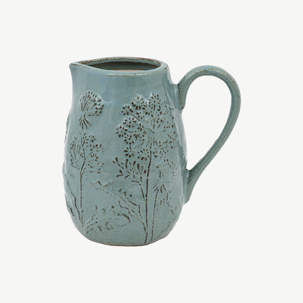 Meadow Embossed Ceramic Jug in Duck Egg