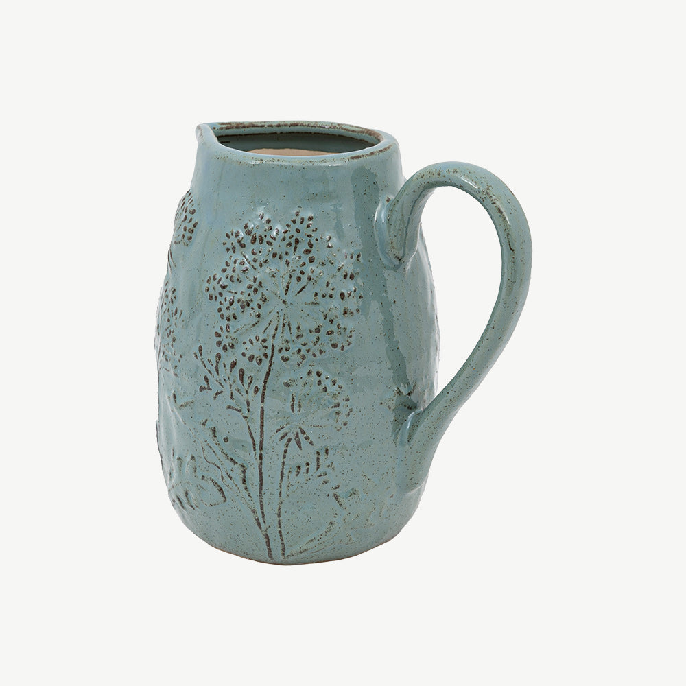 Meadow Embossed Ceramic Jug in Duck Egg