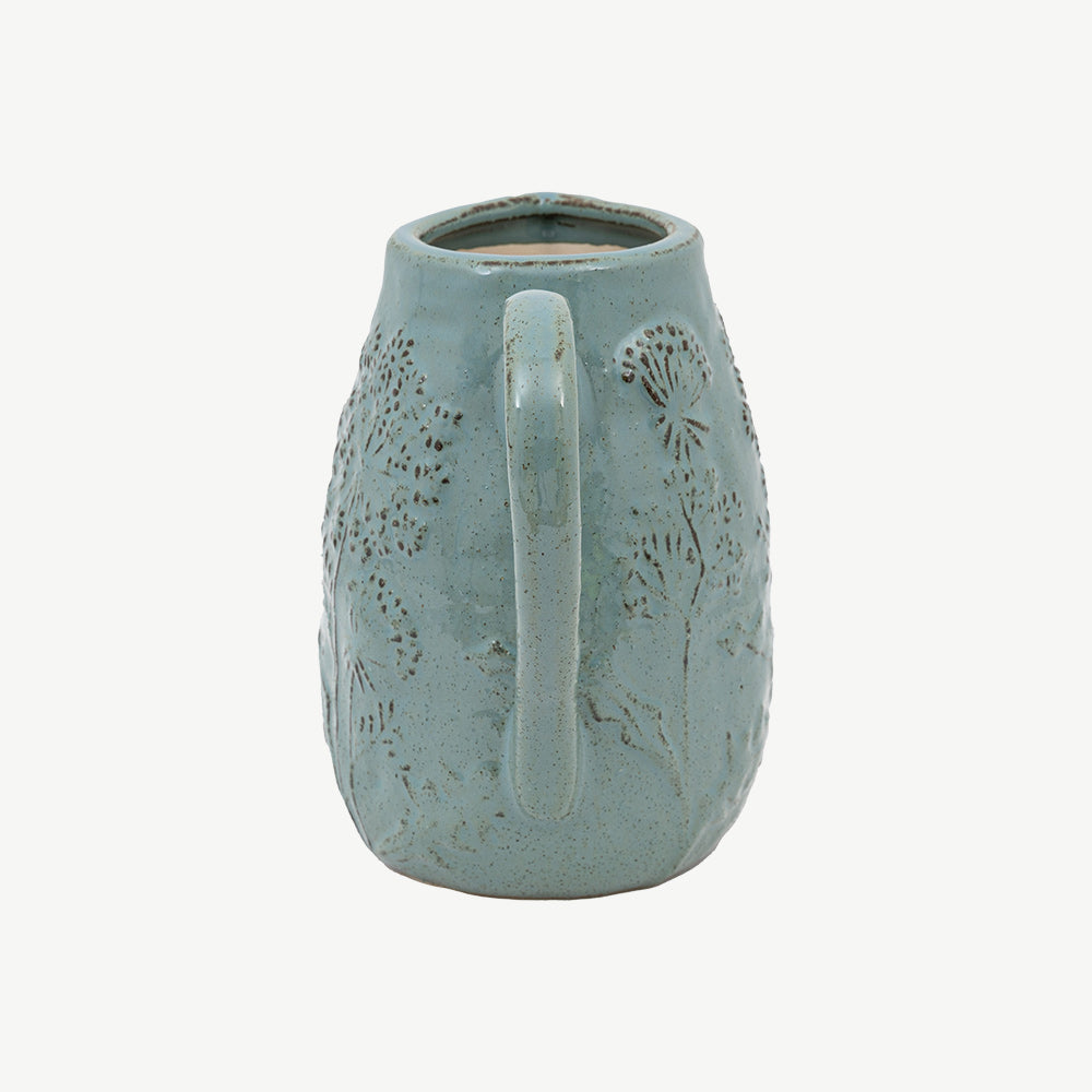 Meadow Embossed Ceramic Jug in Duck Egg