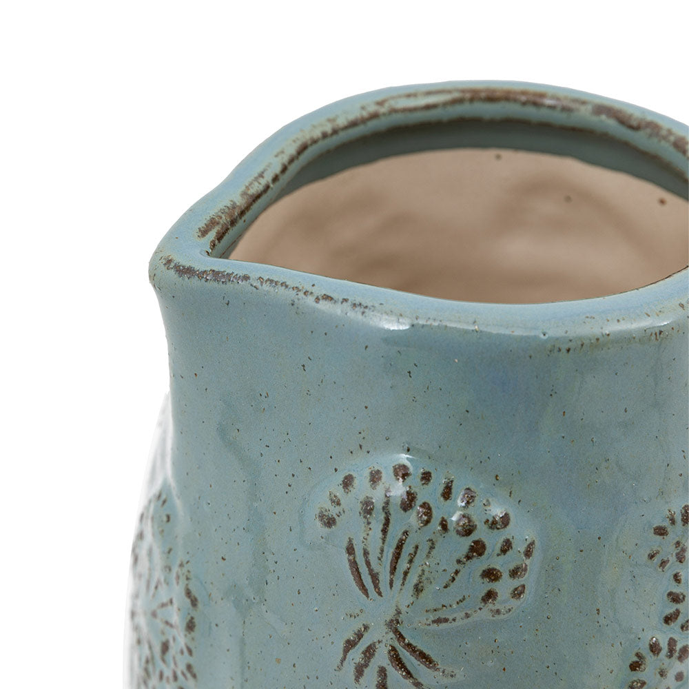 Meadow Embossed Ceramic Jug in Duck Egg