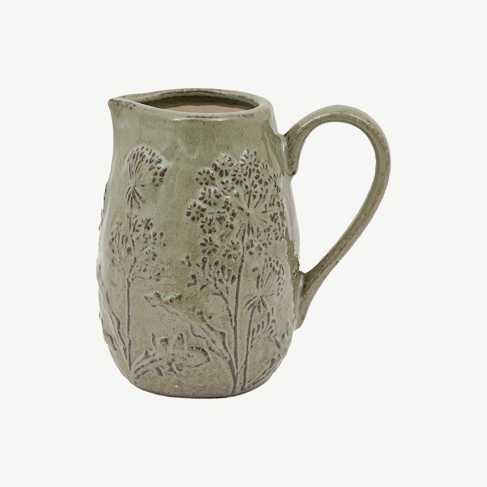 Meadow Embossed Ceramic Jug in Sage