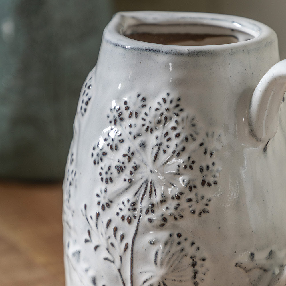 Meadow Embossed Ceramic Jug in Stone