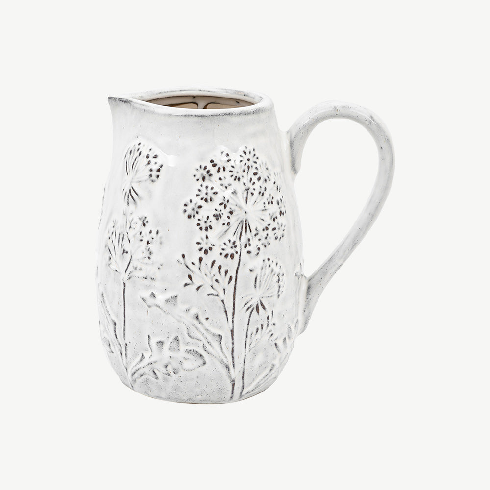 Meadow Embossed Ceramic Jug in Stone