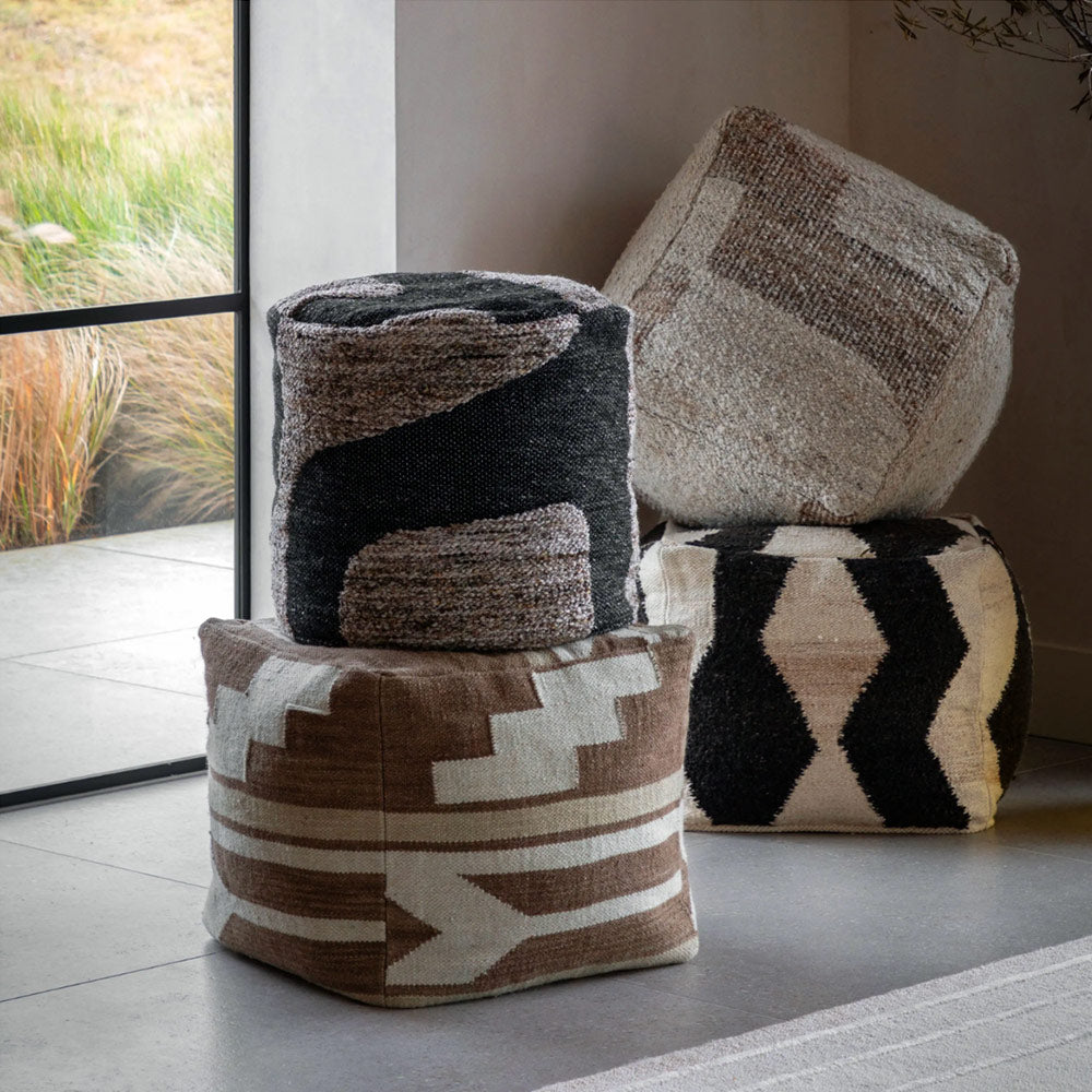 Monochrome Graphic Drum Pouffe