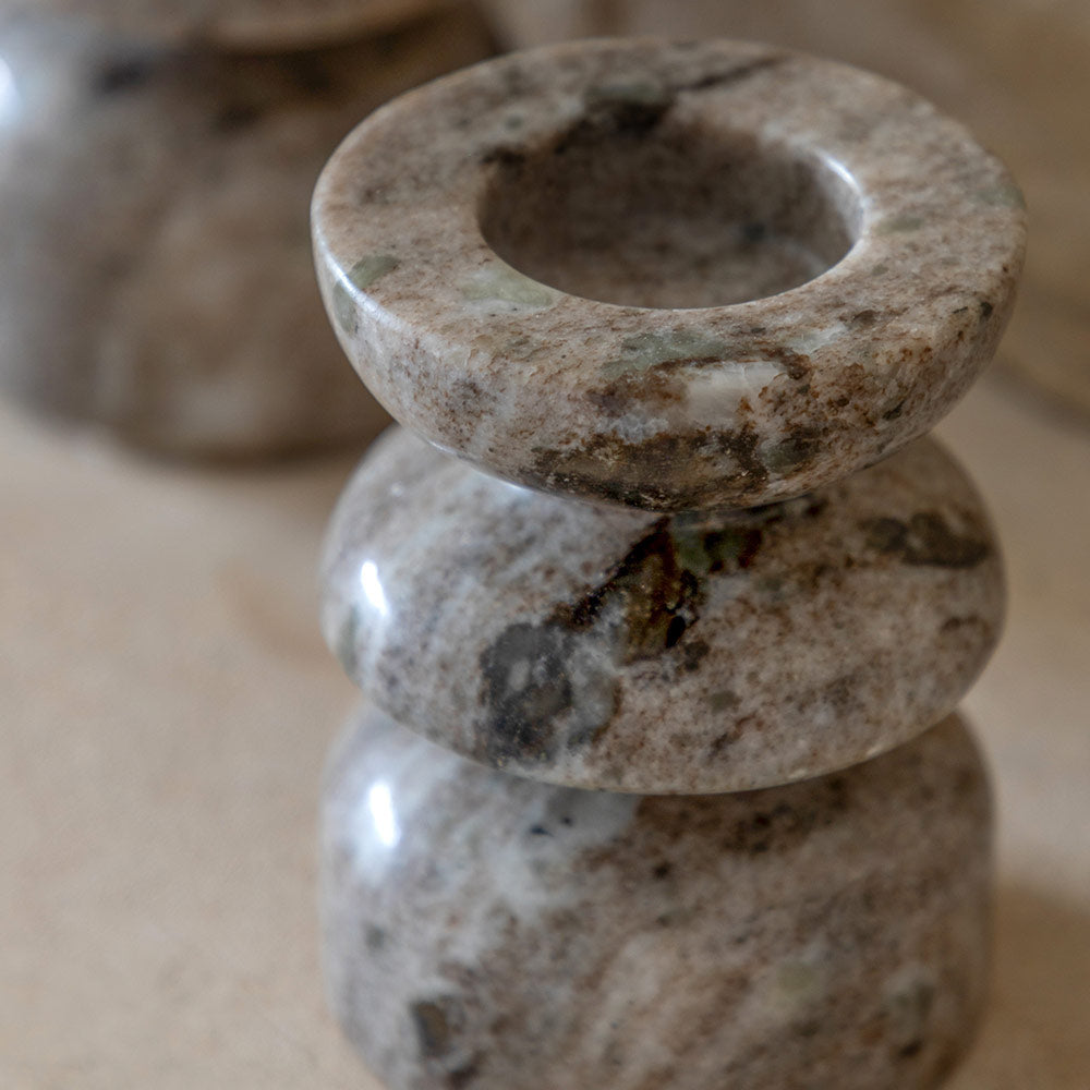 Set of 2 Marble Candlesticks in Sandstone