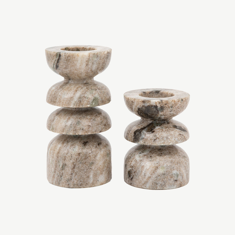 Set of 2 Marble Candlesticks in Sandstone