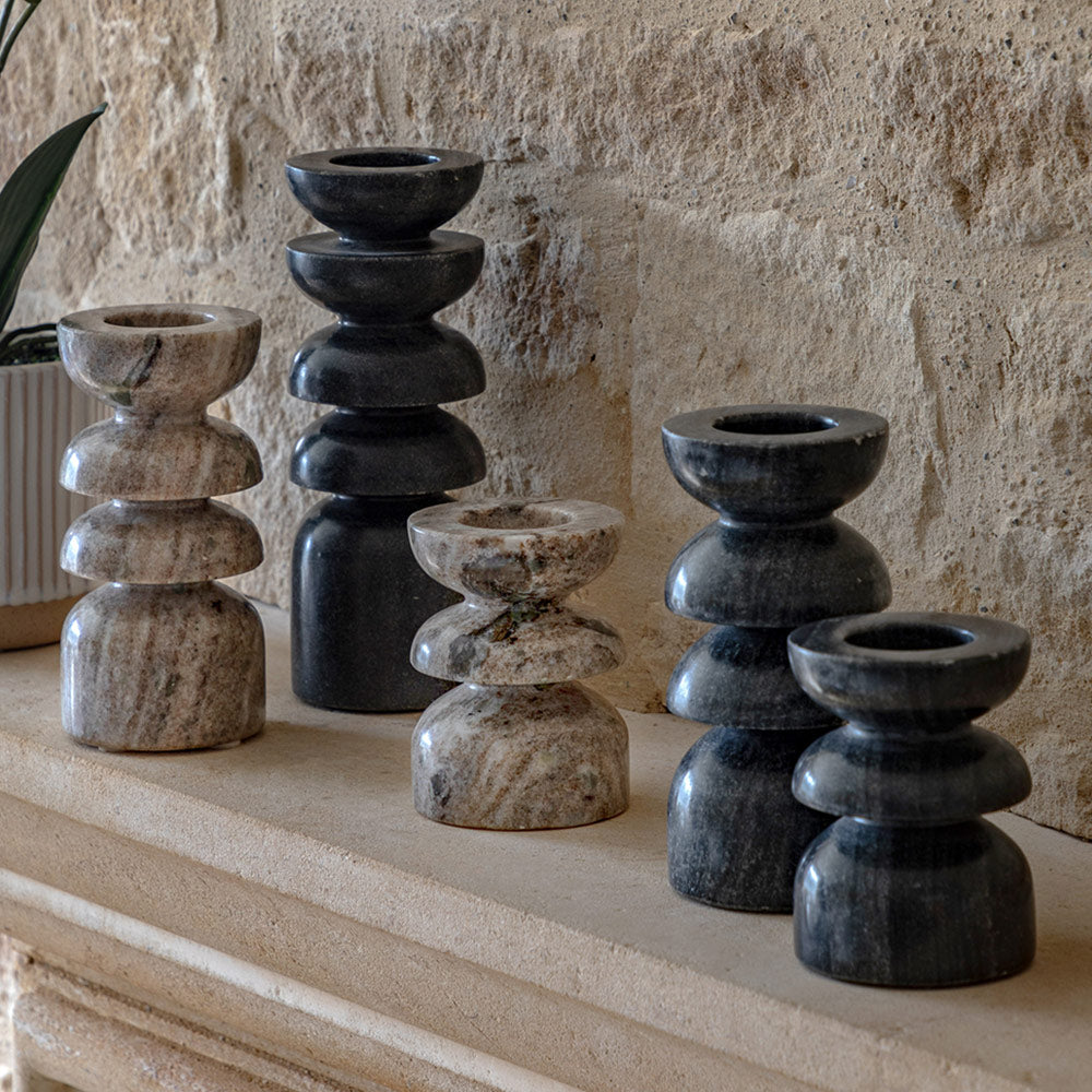 Set of 2 Marble Candlesticks in Sandstone