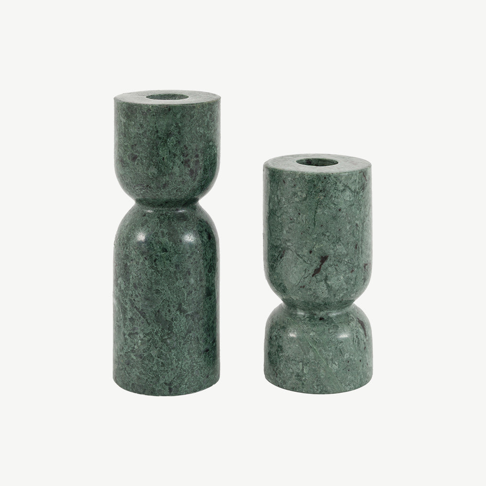 Set of 2 Sculpted Marble Candlestick in Green