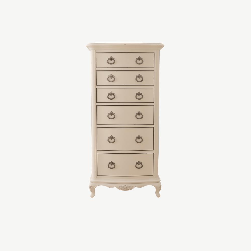 French inspired wooden six drawer chest in cream finish