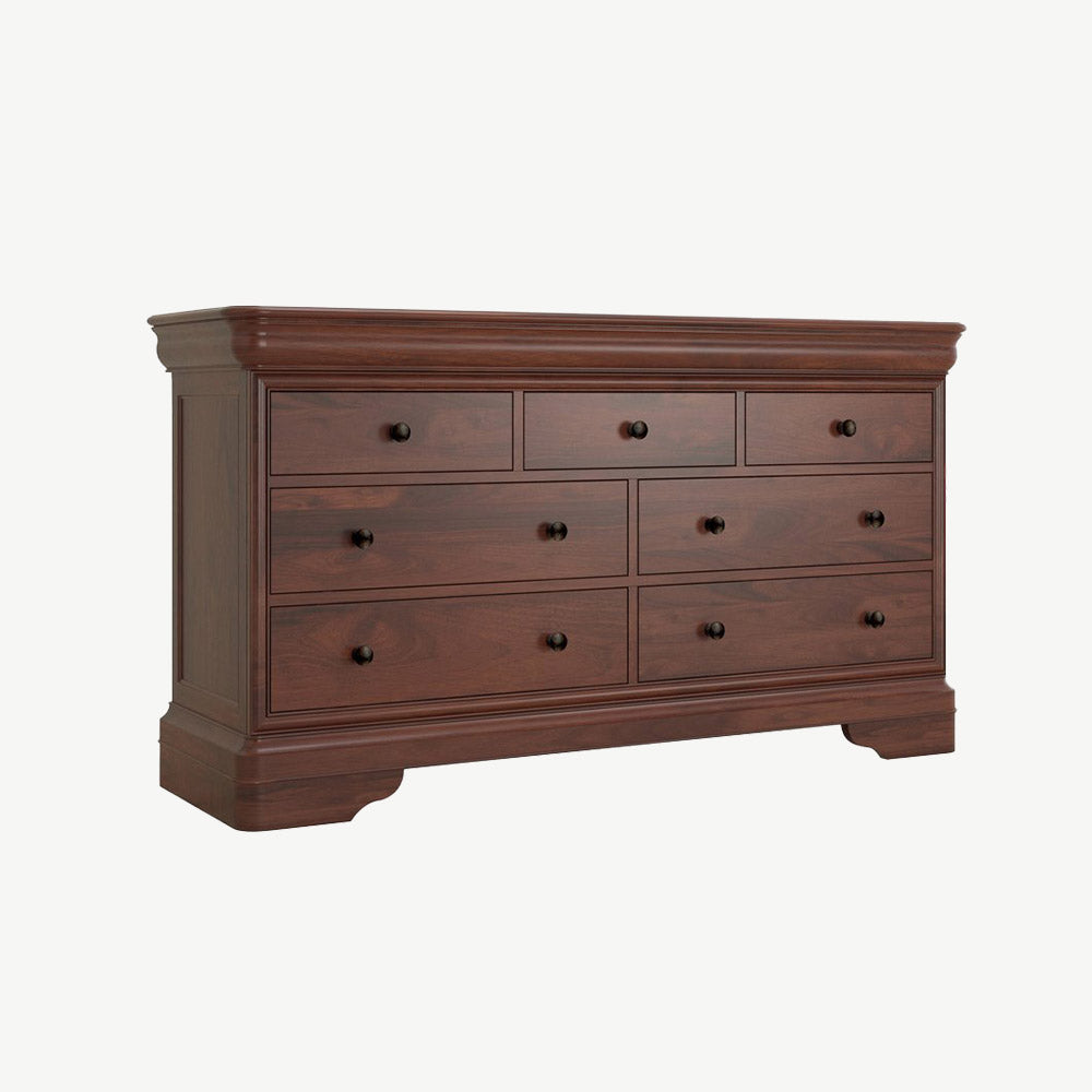 Wide 4 and 3 drawer chest crafted from solid wood veneers in rich cherrywood