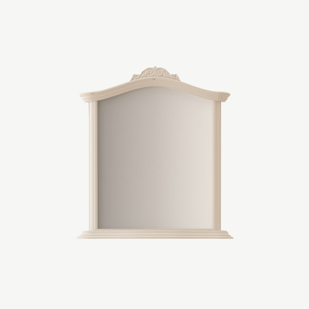 French inspired wooden mirror with intricate carved detailing in cream finish