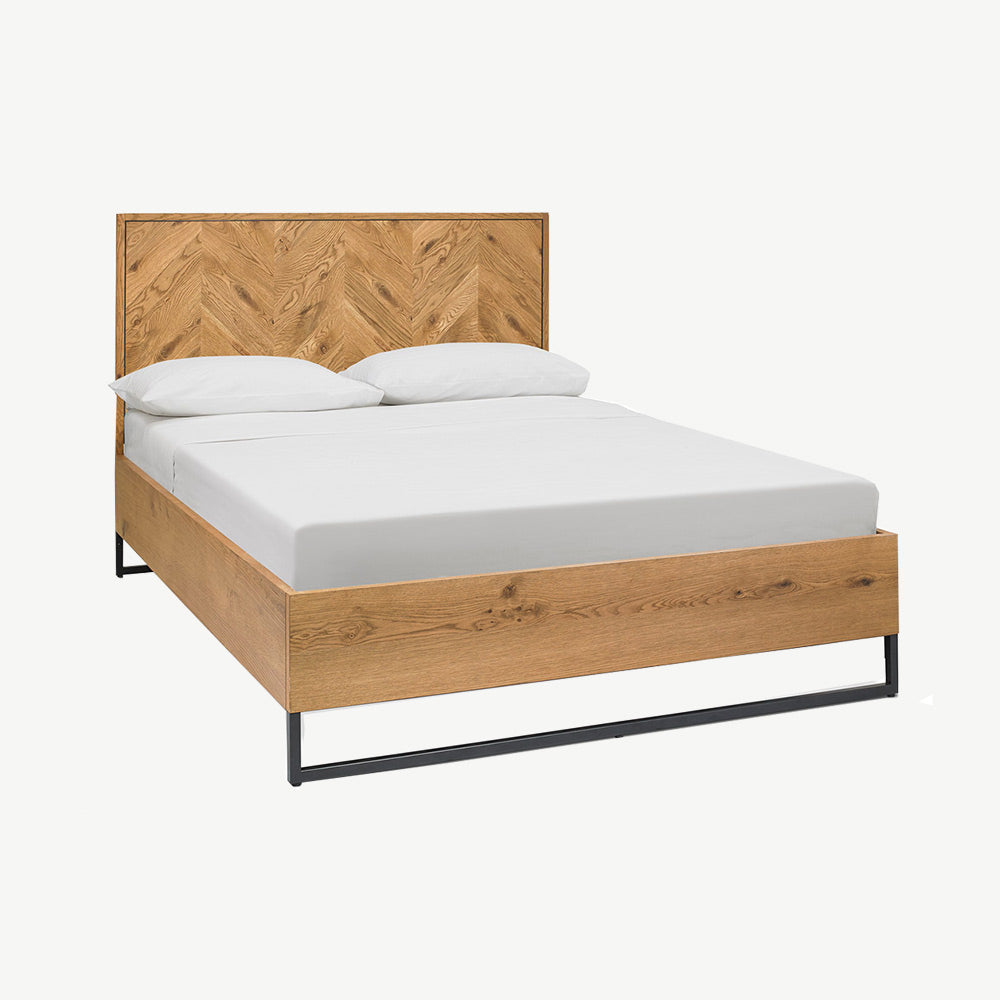 Rustic oak panel bedstead