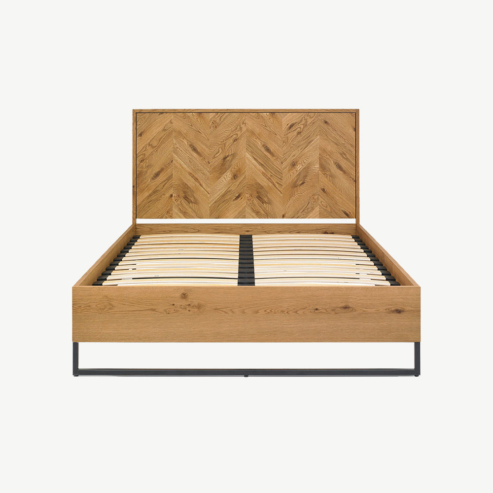 Rustic oak panel bedstead