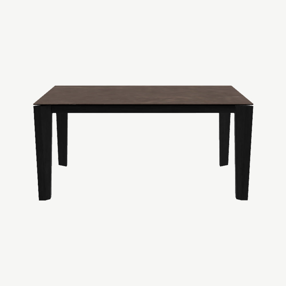 Modern bronze top extending dining table with matt black legs