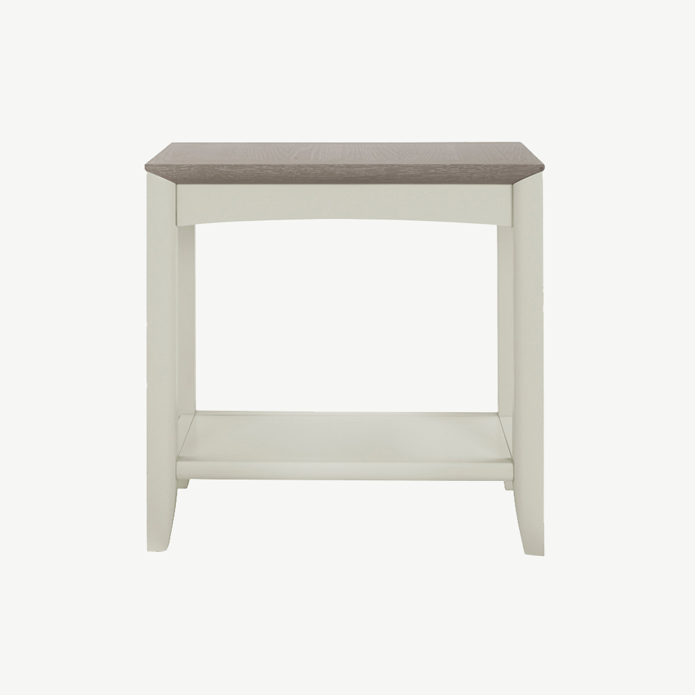 White and top oak side table