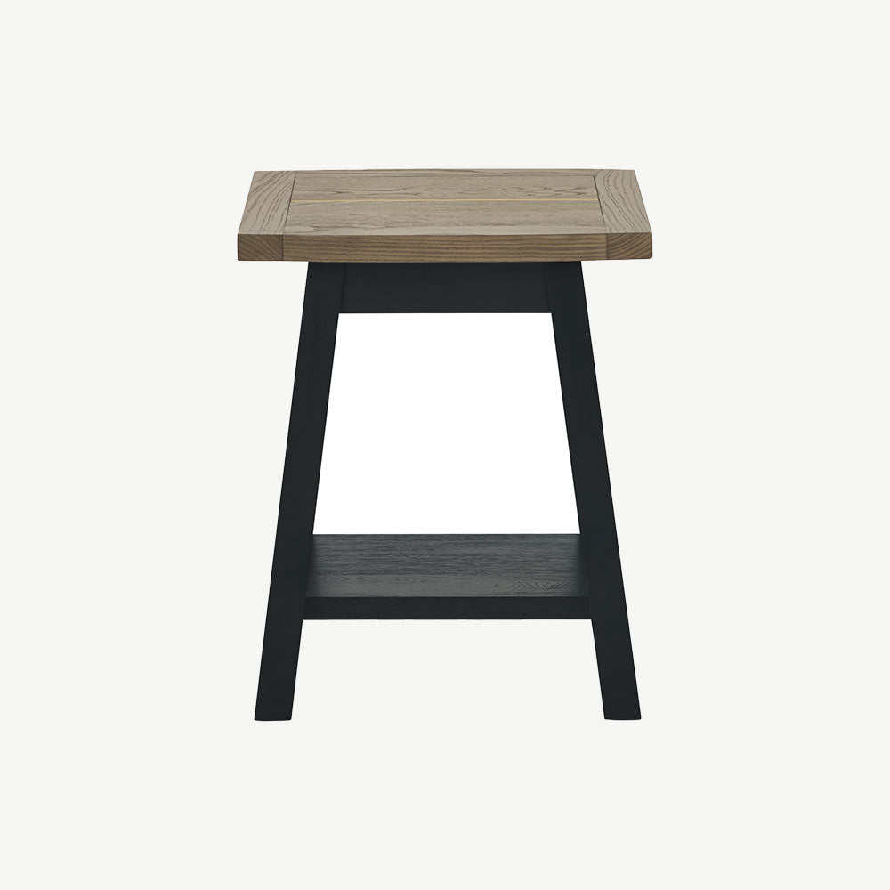 Oak veneer lamp table with black peppercorn solid ash legs