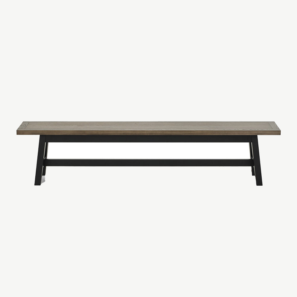 Oak veneer large bench with black peppercorn solid ash legs