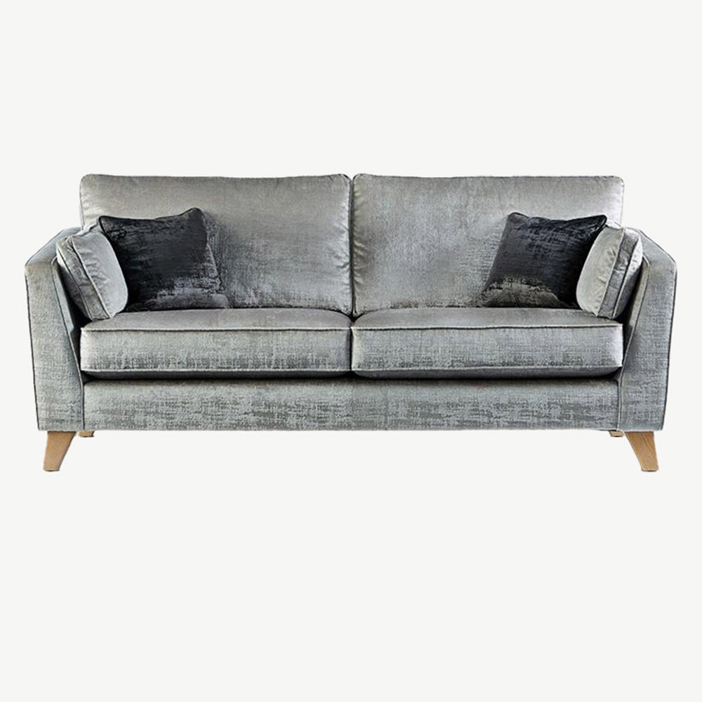 Light grey fabric 2 seater sofa with natural wooden legs