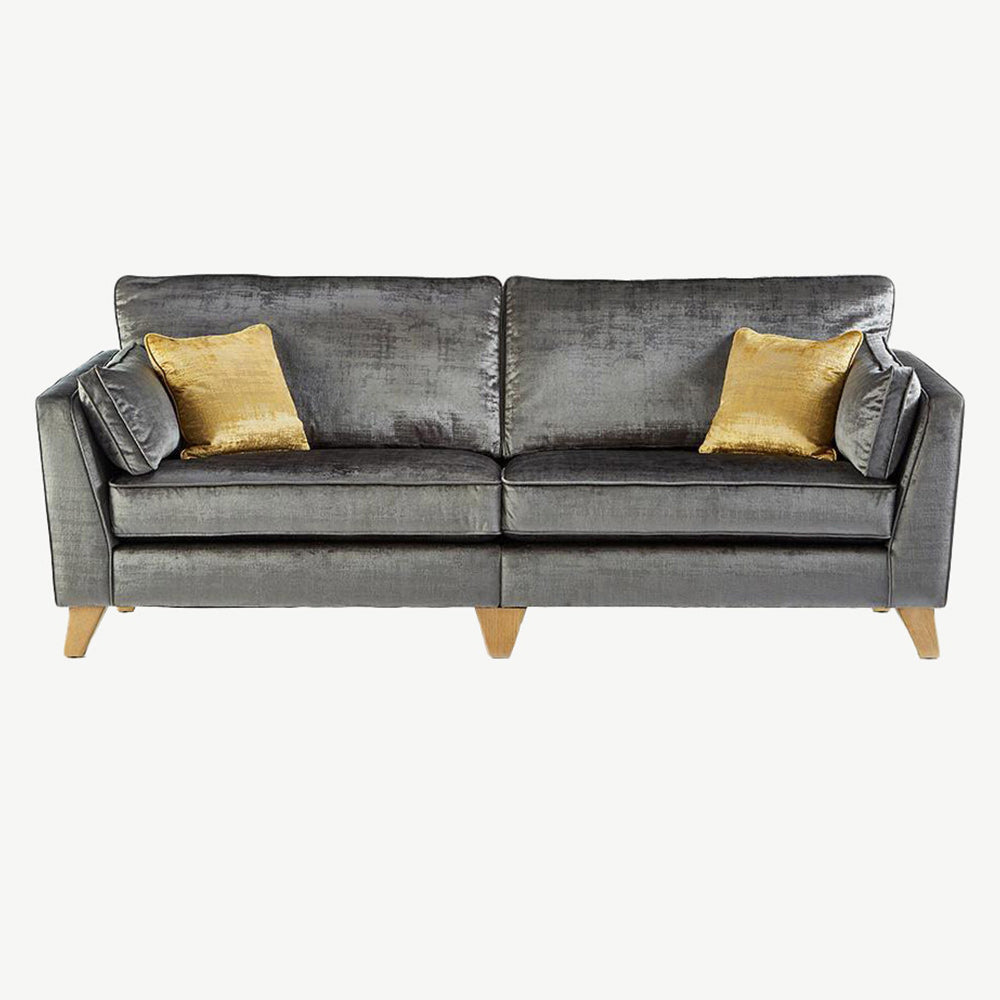 Dark grey fabric 4 seater sofa with natural wooden legs
