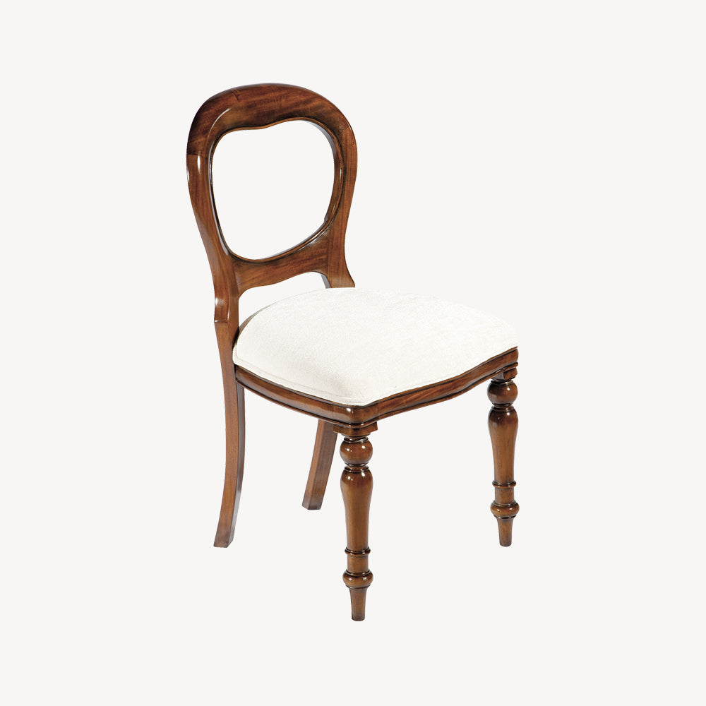 French inspired wooden bedroom chair in glossy varnished dark brown finish