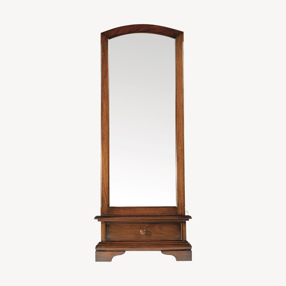 French inspired wooden cheval mirror in glossy varnished dark brown finish