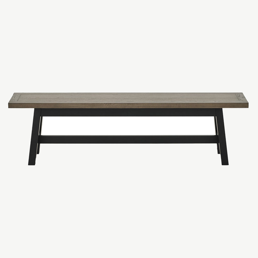 Oak veneer small bench with black peppercorn solid ash legs