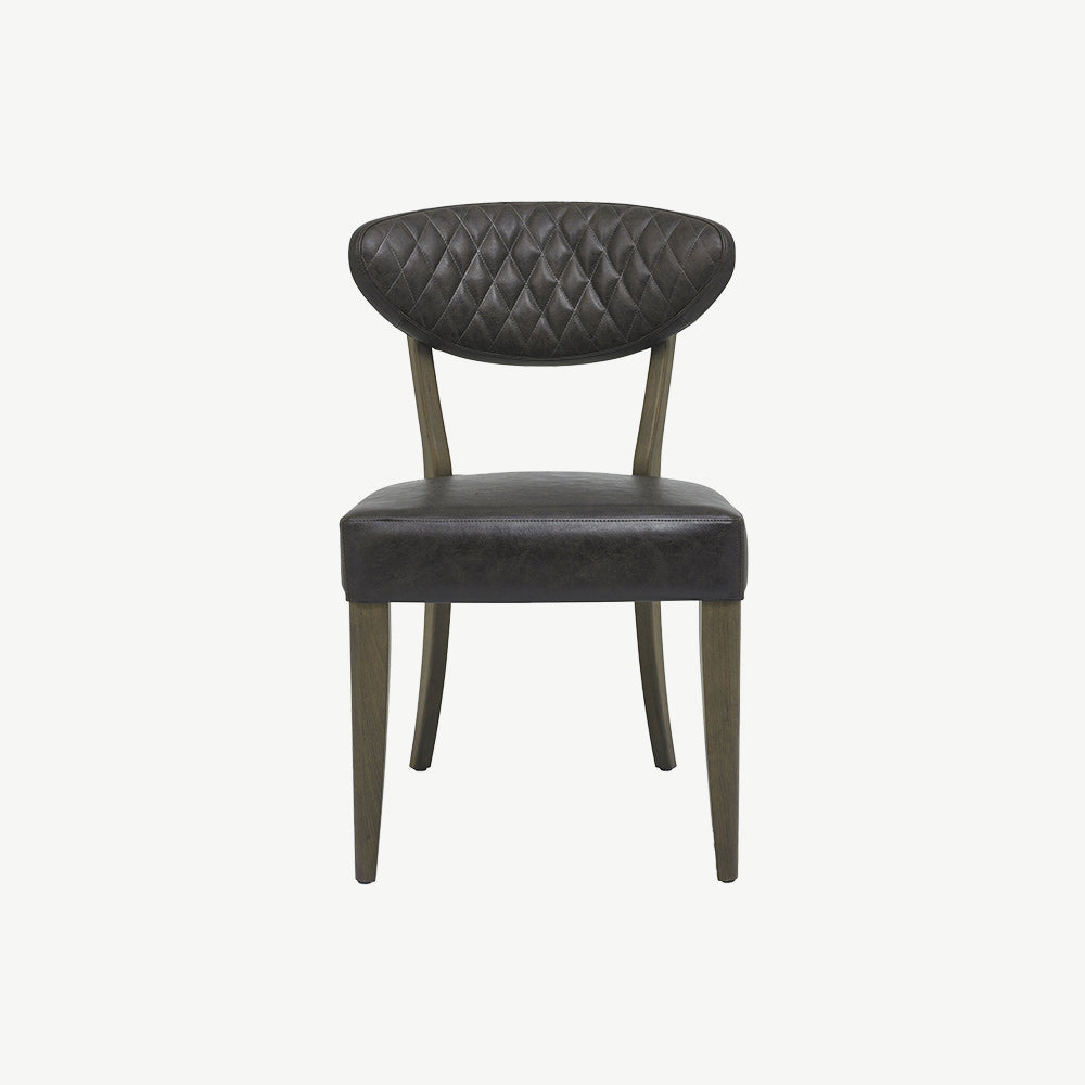 Solid oak chair uphosltered in dark faux leather